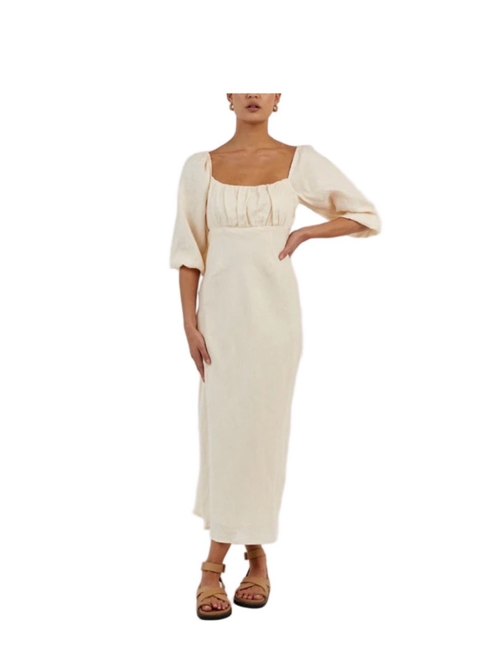 Dissh Lilah Linen Midi Dress Size 2 in Butter